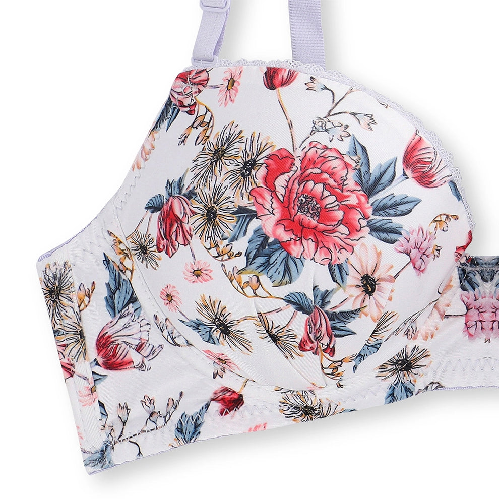 Della Floral Padded Bra and Panty Set- White