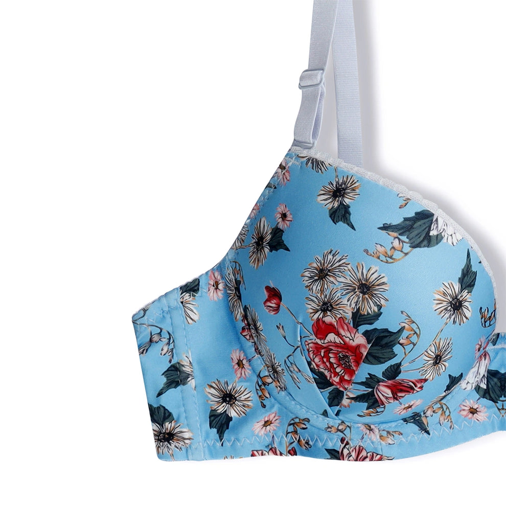 Della Floral Padded Bra and Panty Set- Blue