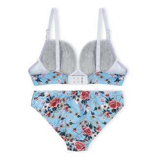 Della Floral Padded Bra and Panty Set- Blue