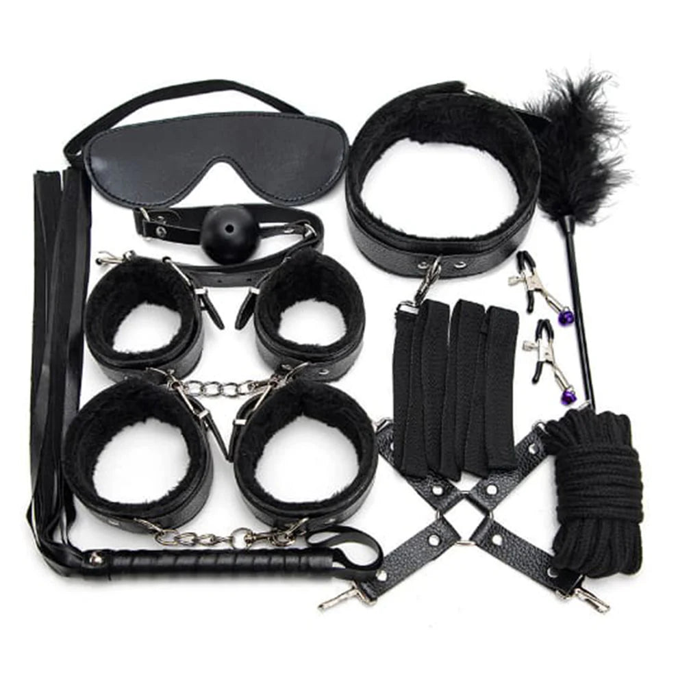 Garter Set - Black Women Faux Leather Bondage Set