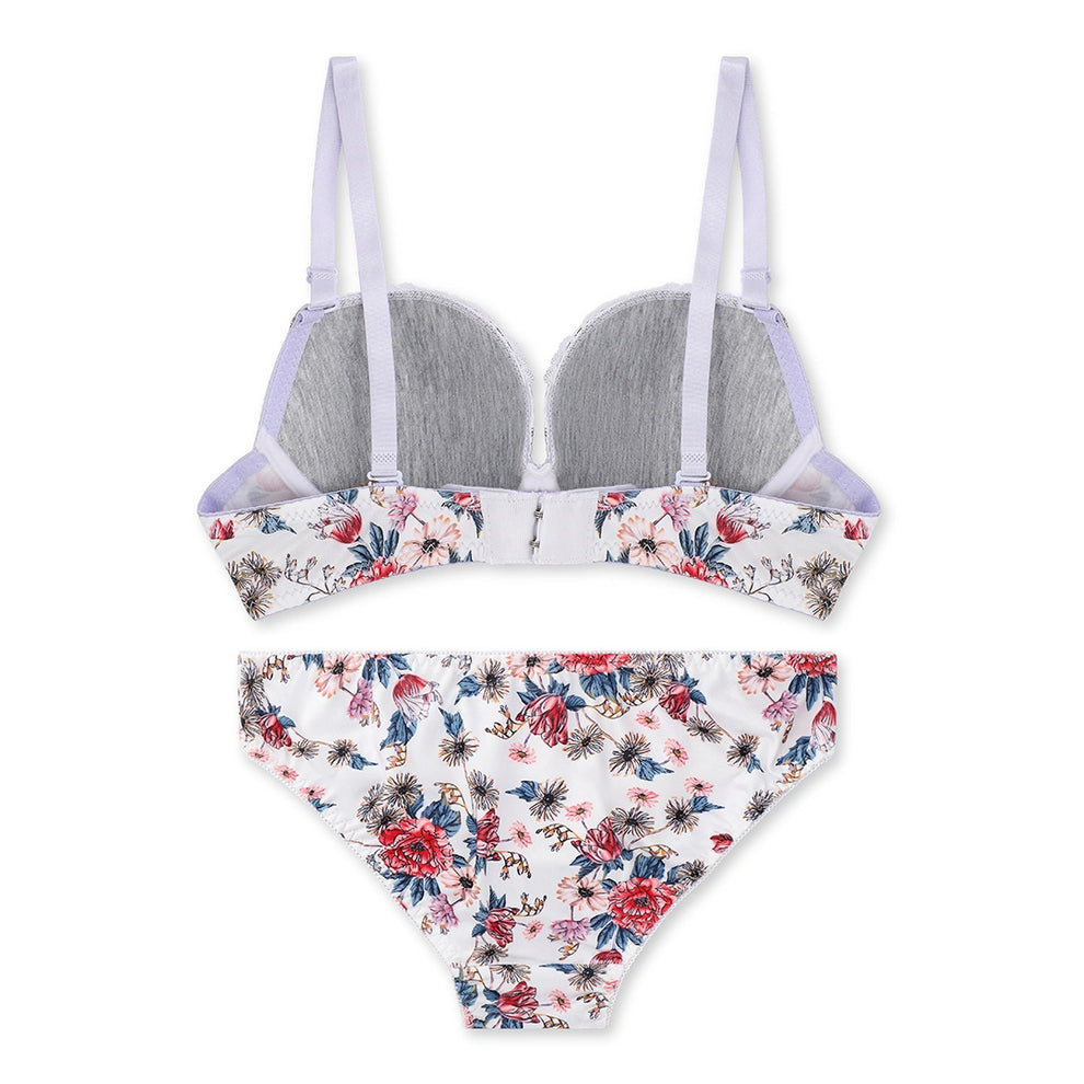 Della Floral Padded Bra and Panty Set- White