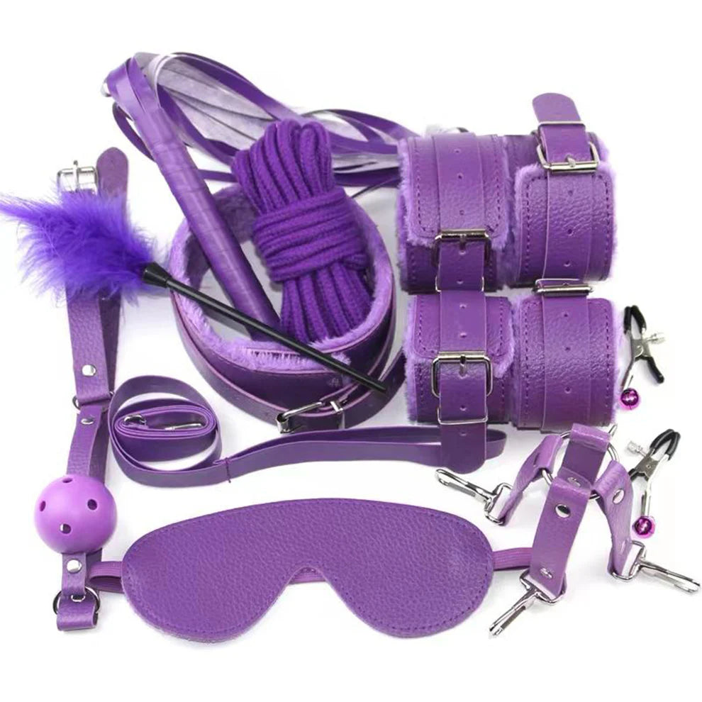 Garter Set - Purple Women Faux Leather Bondage Set