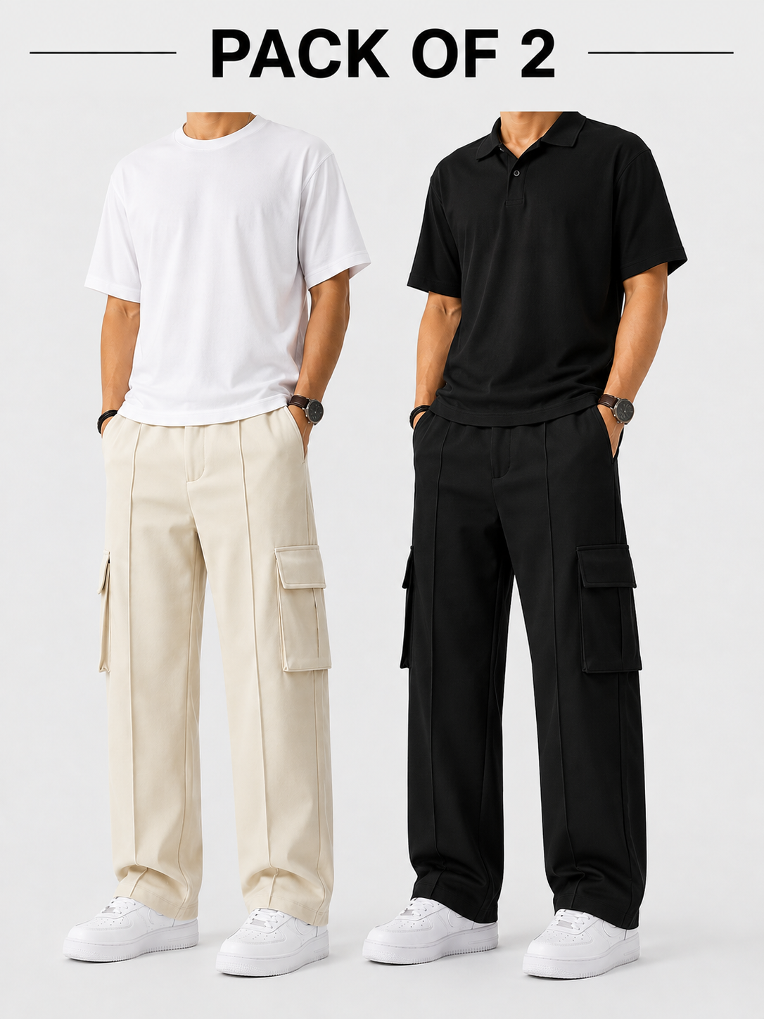 Pack of two Cargo Trousers ( Skin & Black )