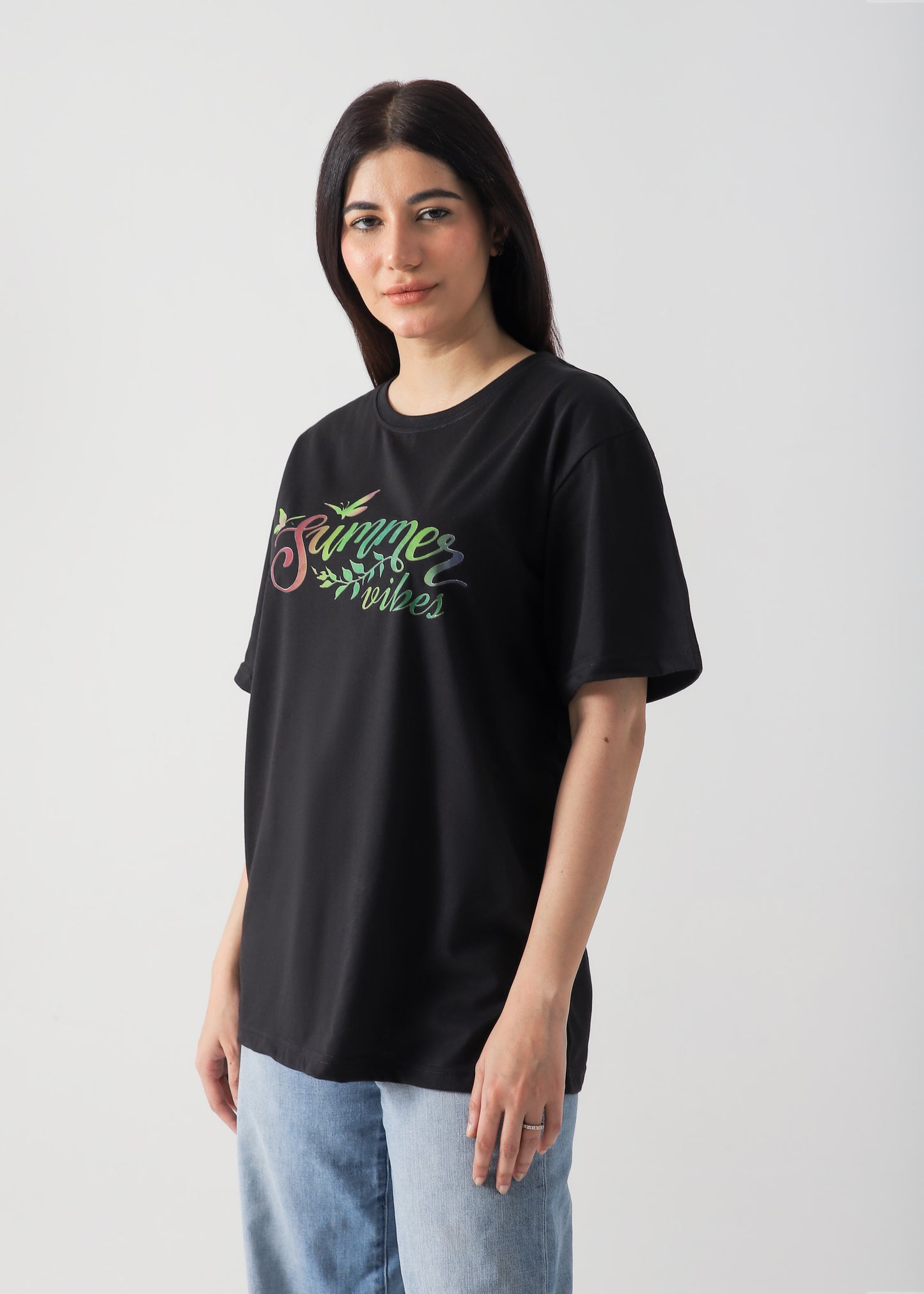 Summer Vibes Printed T-Shirt - Black