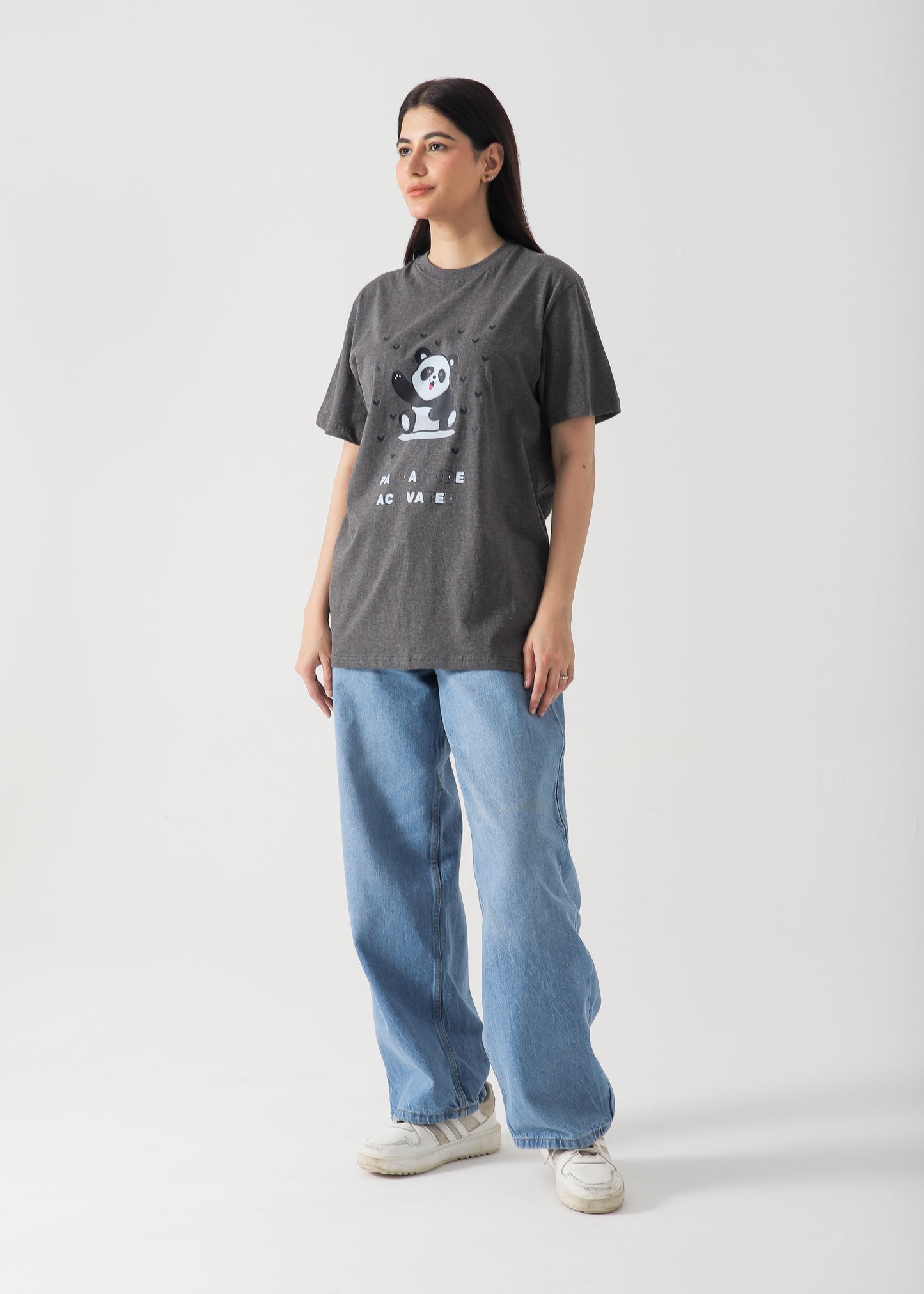 Cute Panda Printed T-Shirt - Charcoal