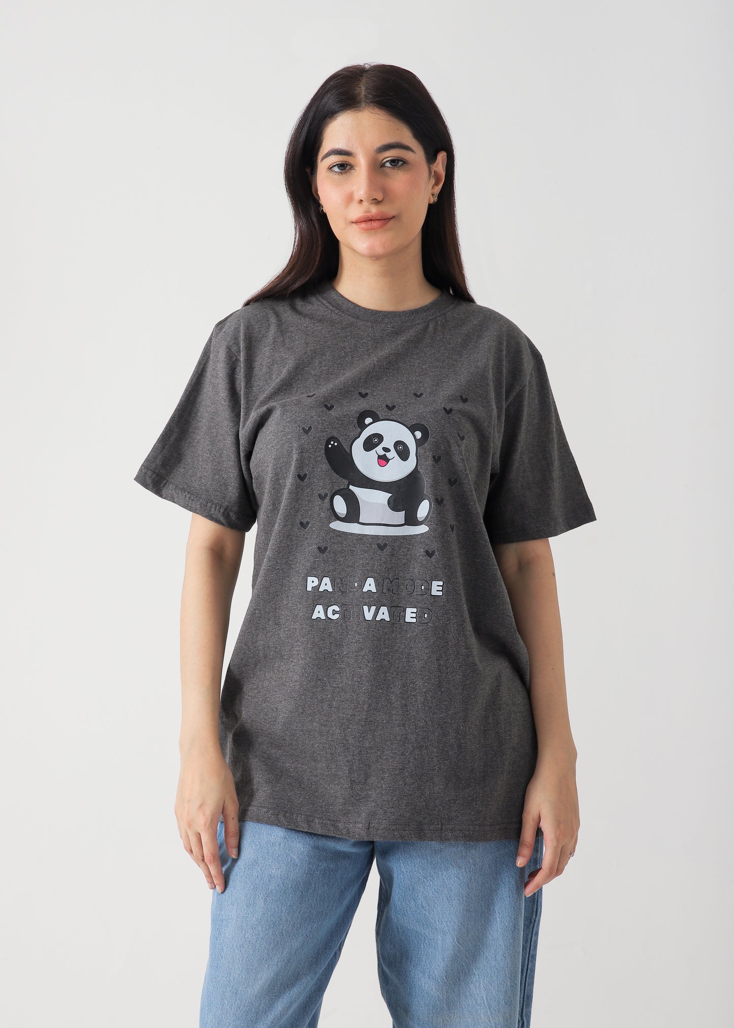 Cute Panda Printed T-Shirt - Charcoal