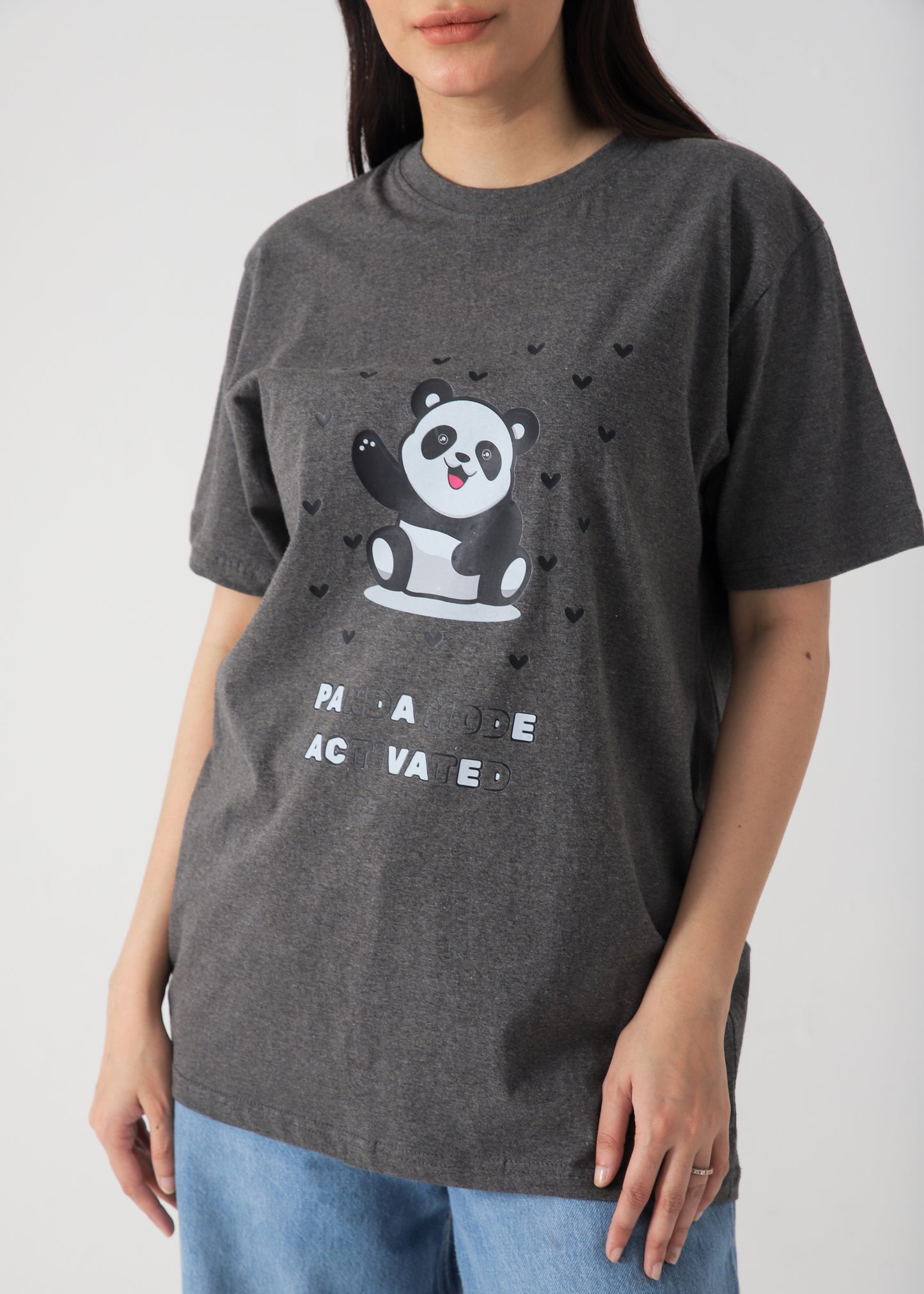 Cute Panda Printed T-Shirt - Charcoal