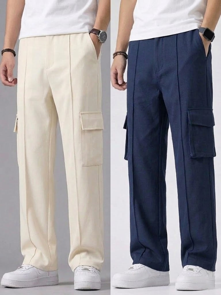 Pack of two Cargo Trousers ( Skin & Navy Blue )