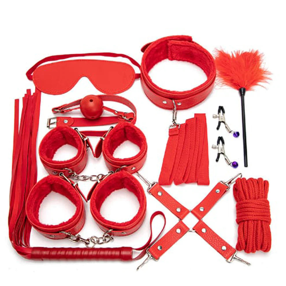 Garter Set - Red Women Faux Leather Bondage Set