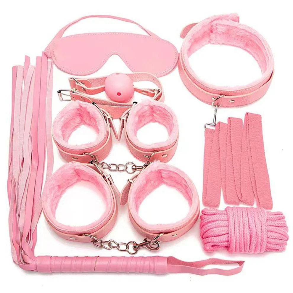 Garter Set - Pink Women Faux Leather Bondage Set