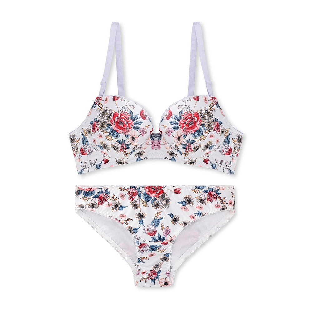 Della Floral Padded Bra and Panty Set- White