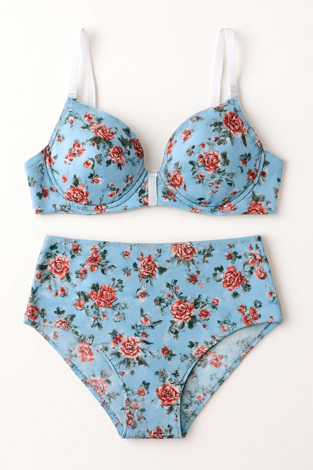 Della Floral Padded Bra and Panty Set- Blue