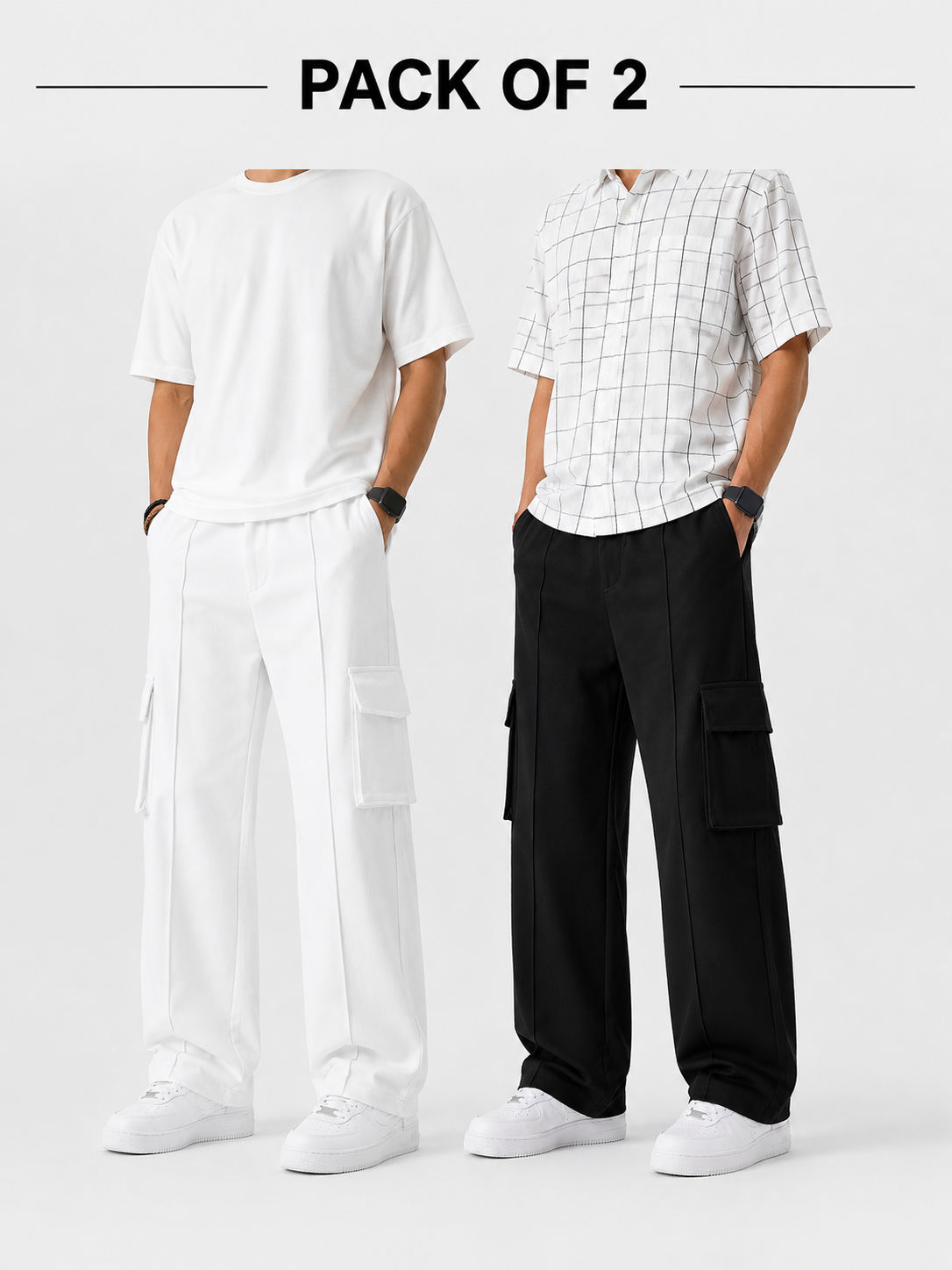 Pack of two Cargo Trousers ( Black & White )