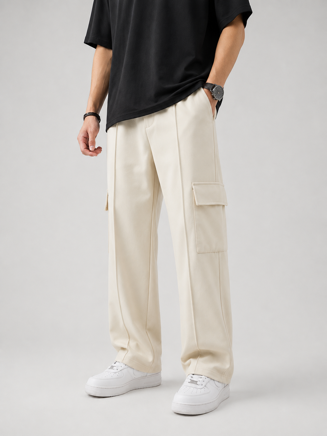Cream Pocket Cargo Trouser