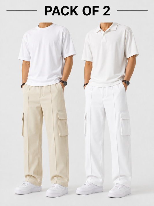 Pack of two Cargo Trousers ( Beige & White )