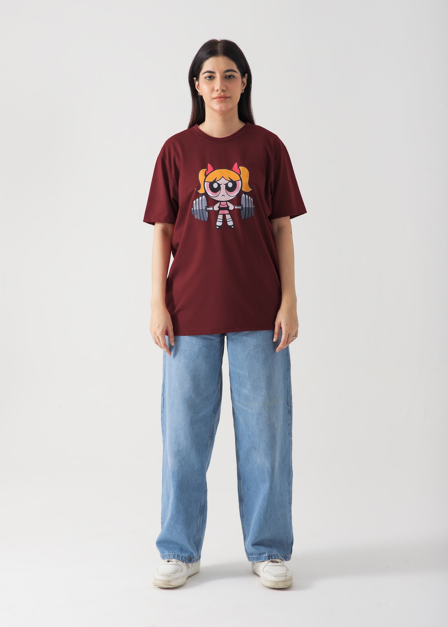 PowerPuff Girl Printed T-Shirt For Women -Mehroon