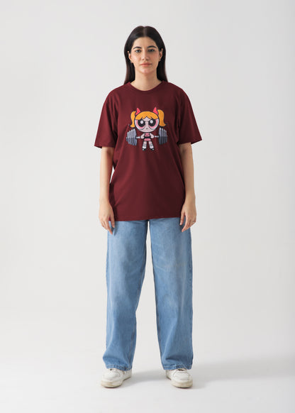 PowerPuff Girl Printed T-Shirt For Women -Mehroon