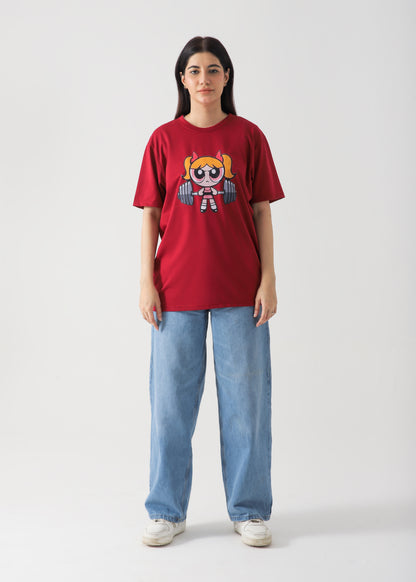 PowerPuff Girl Printed T-Shirt For Women -Mehroon