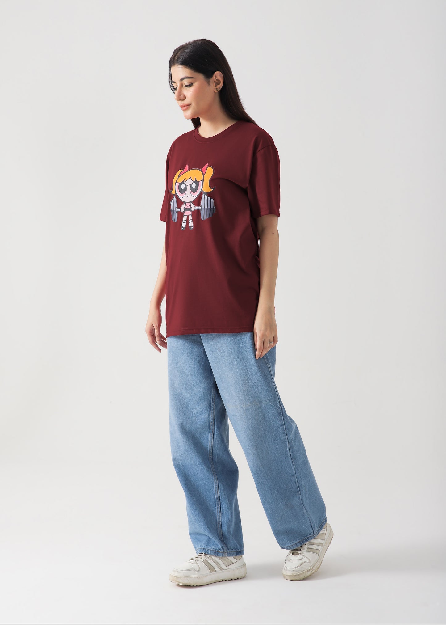 PowerPuff Girl Printed T-Shirt For Women -Mehroon