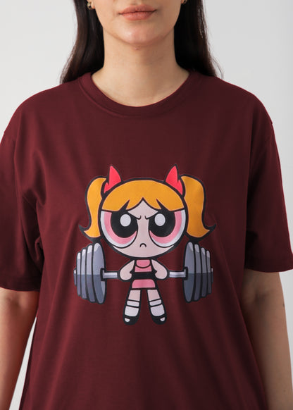 PowerPuff Girl Printed T-Shirt For Women -Mehroon
