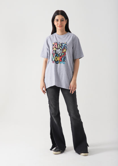 Art In My Voice  Printed T-Shirt -Hether Grey