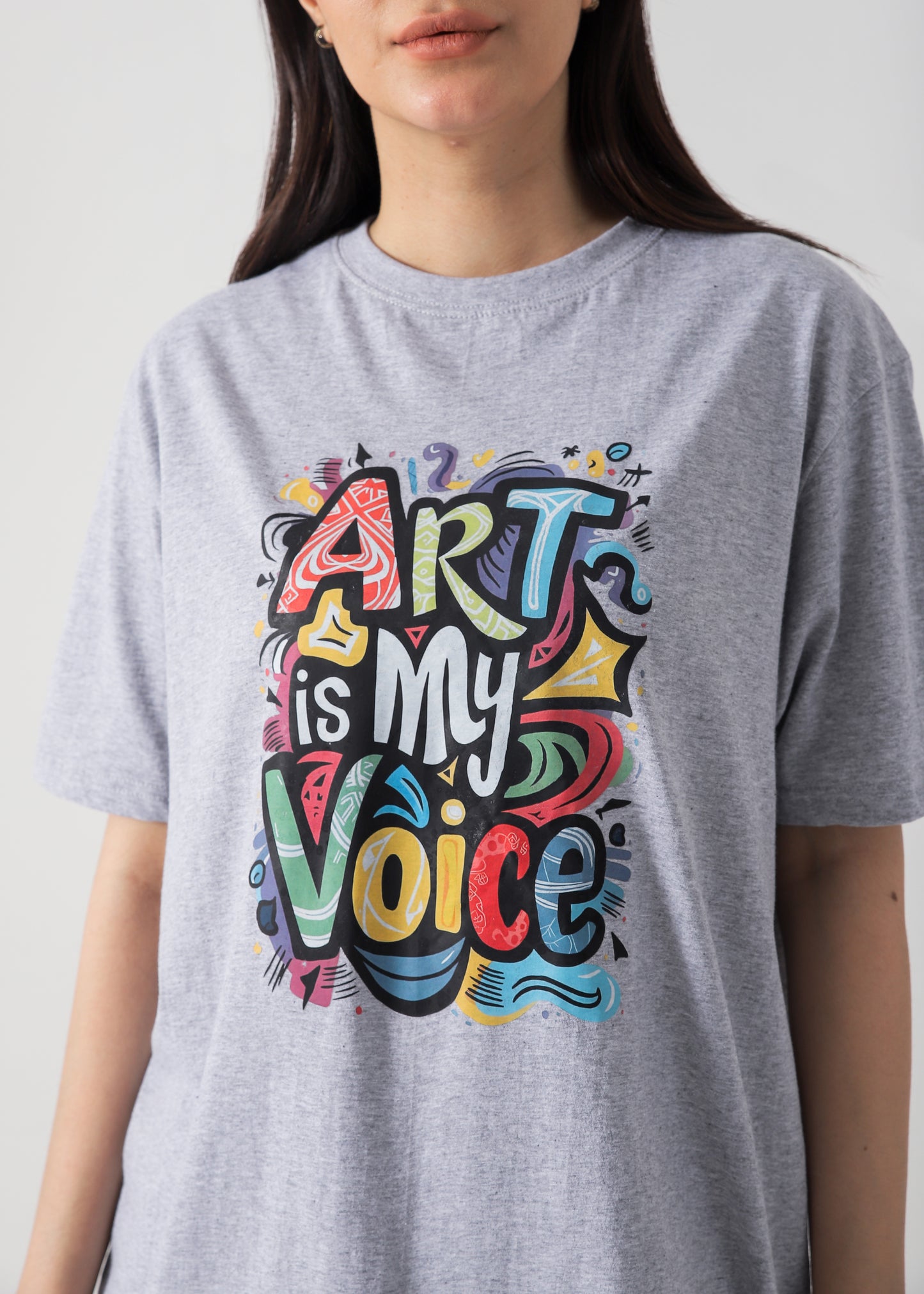 Art In My Voice  Printed T-Shirt -Hether Grey