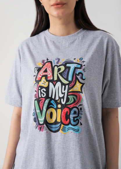 Art In My Voice  Printed T-Shirt -Hether Grey
