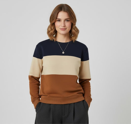 Navy Beige & Camel Brown Sweatshirt for women