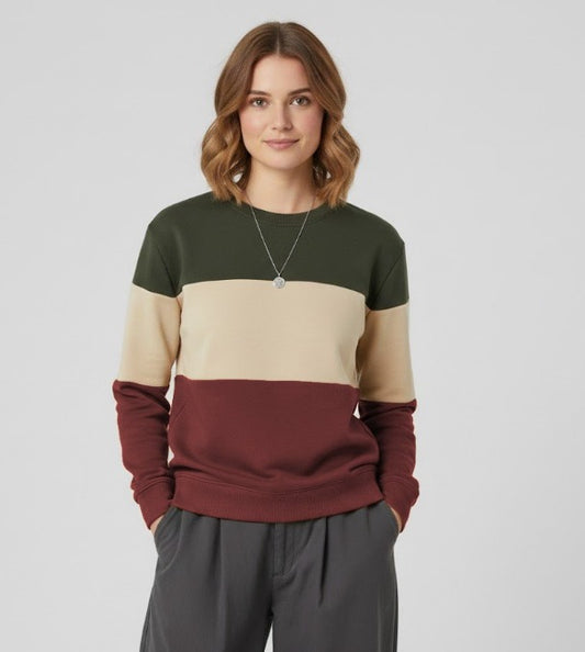 Olive Green , Beige & Mehroon Block Sweatshirt for women