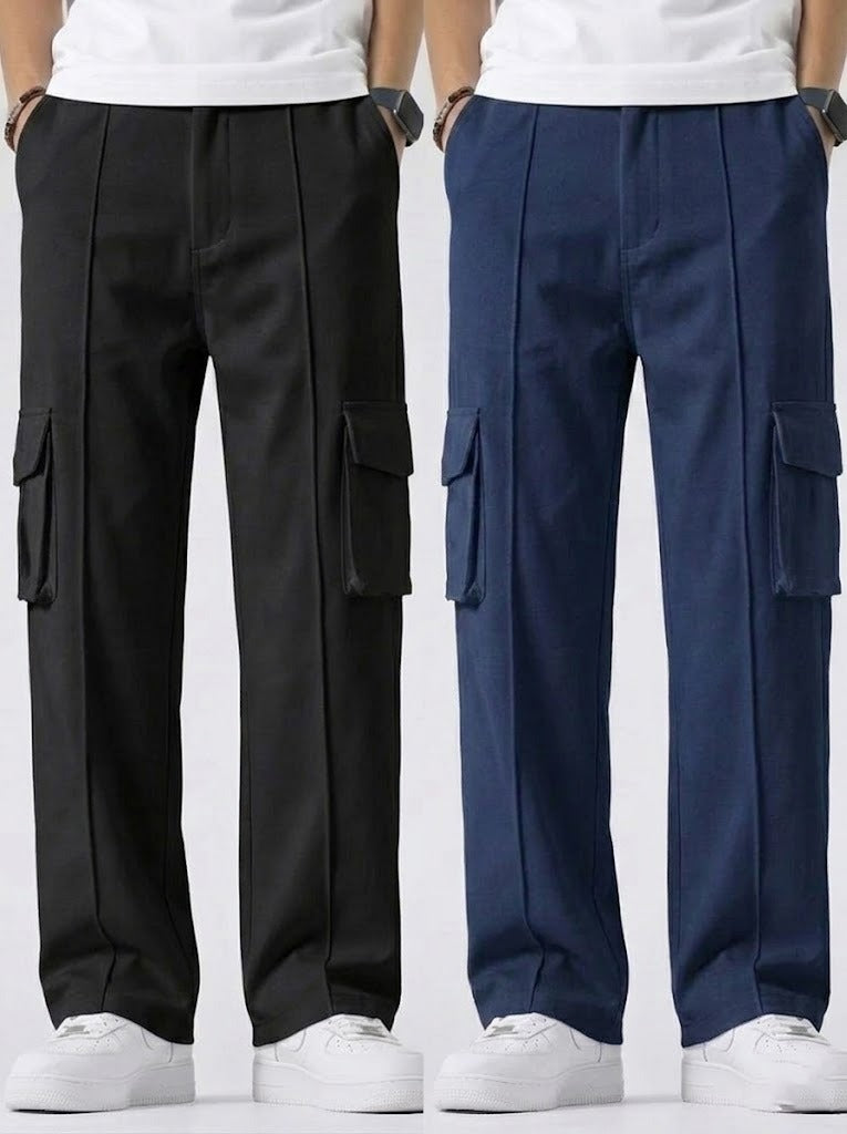 Pack of two Cargo Trousers ( Black & Navy Blue )
