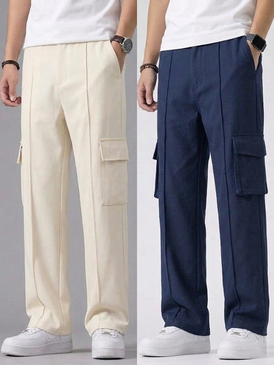 Pack of two Cargo Trousers ( Skin & Navy Blue )
