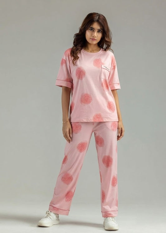 Pink Cherry Blossom Printed Pj Set