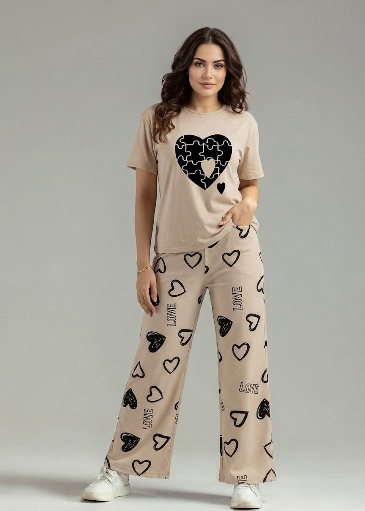 Skin Puzzle Heart Printed Pj Set