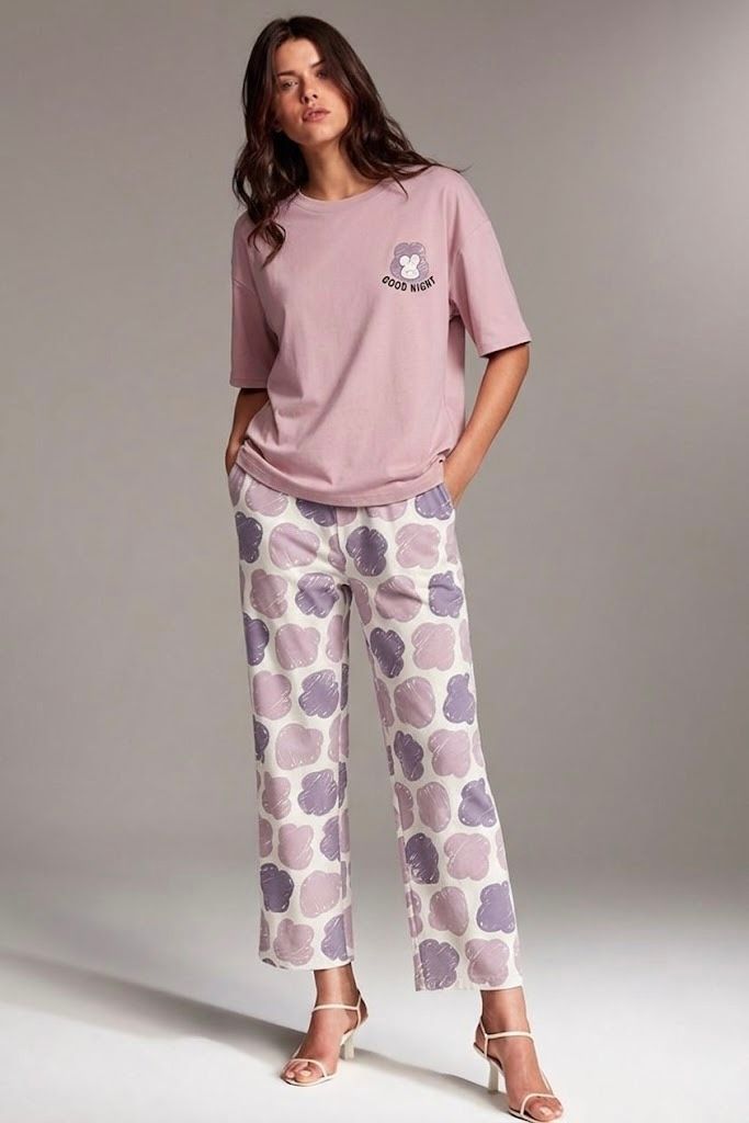 Purple Good Night  Printed Pj set