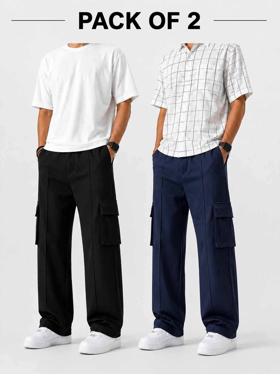 Pack of two Cargo Trousers ( Black & Navy Blue )
