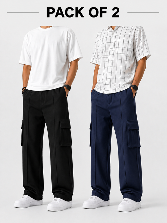 Pack of two Cargo Trousers ( Black & Navy Blue )